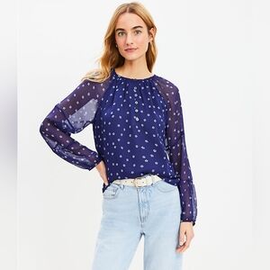 NWT LOFT Bloom bubble sleeve blouse size M blue